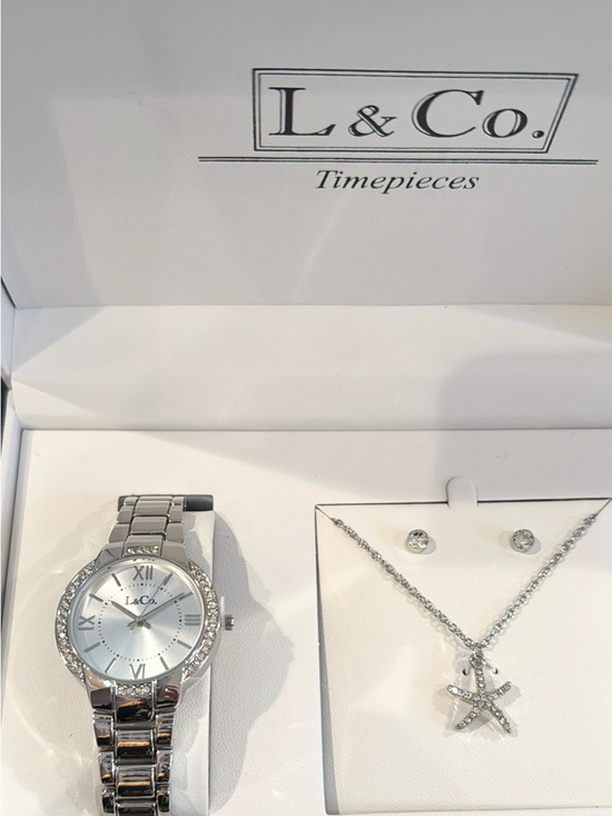 Accessories - L & Co. Silver Crystal Accent Watch and Necklace Set